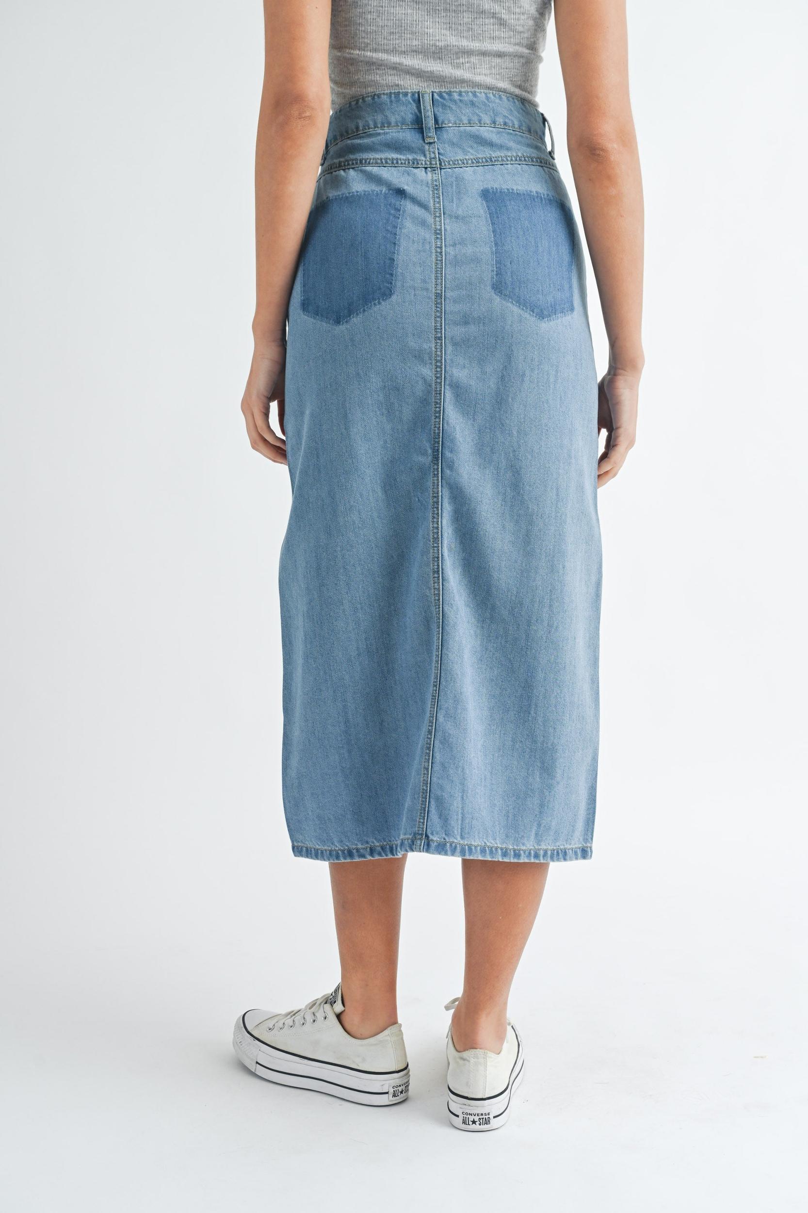 Front Slit Denim Midi Skirt Product Image