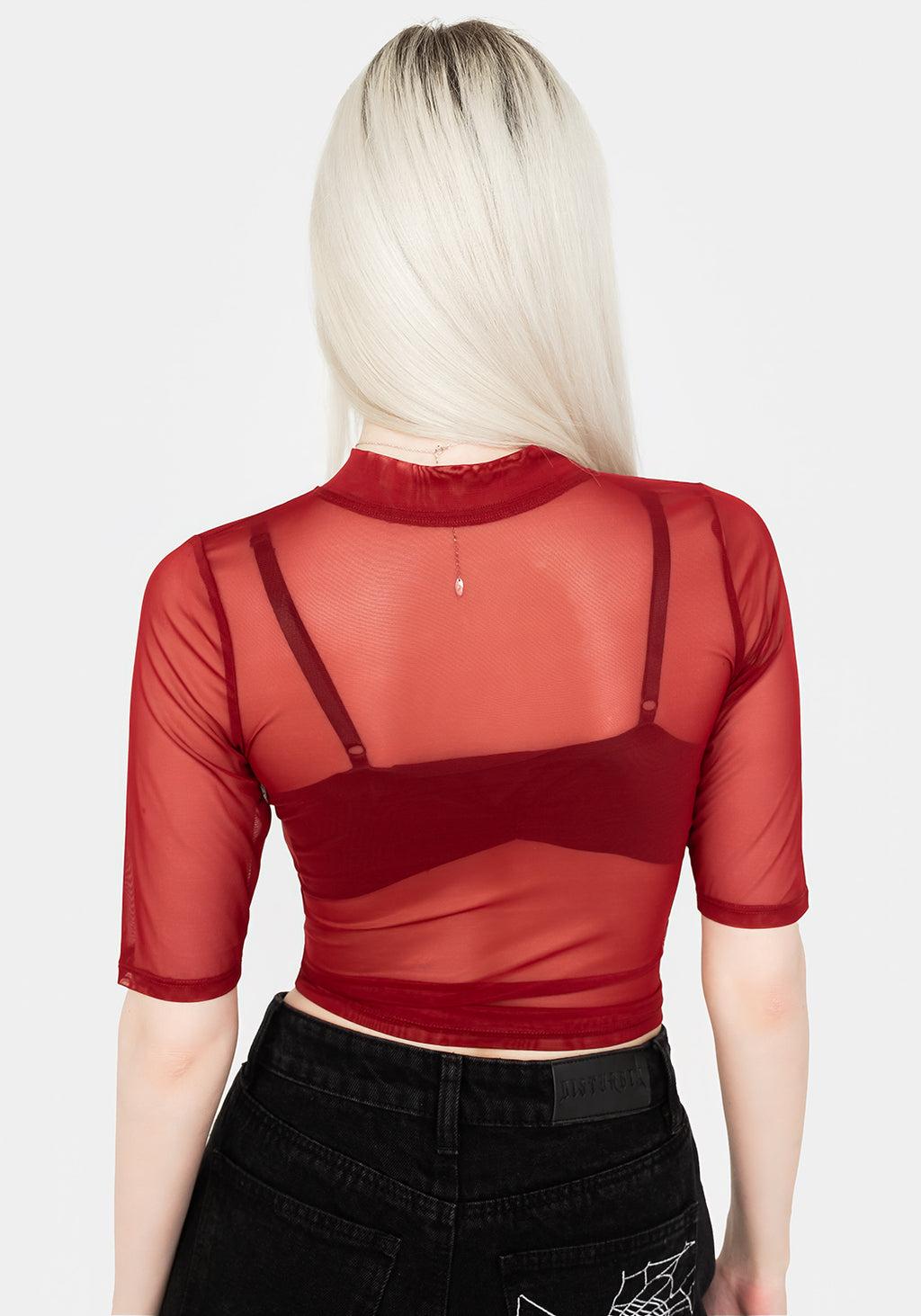 Jinx Mesh Short Sleeve Top - Red Product Image