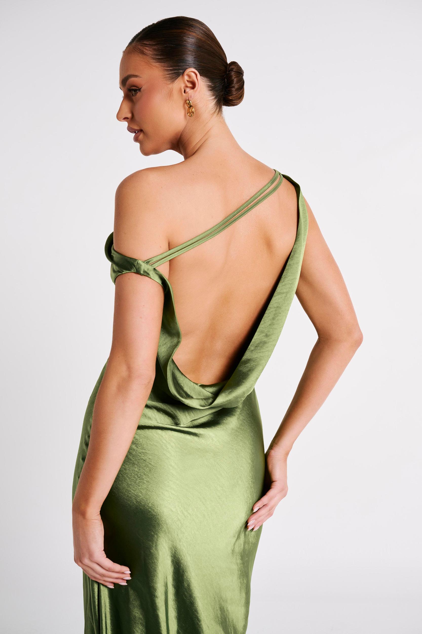 Yvette Slip Maxi Dress With Asymmetrical Hem - Emerald Product Image