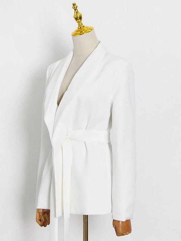 Column Long Sleeves Solid Color Lapel Blazer Pants Set Two Pieces Set Product Image