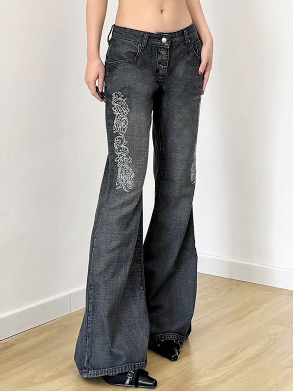 Print Wash Flare Jeans Product Image
