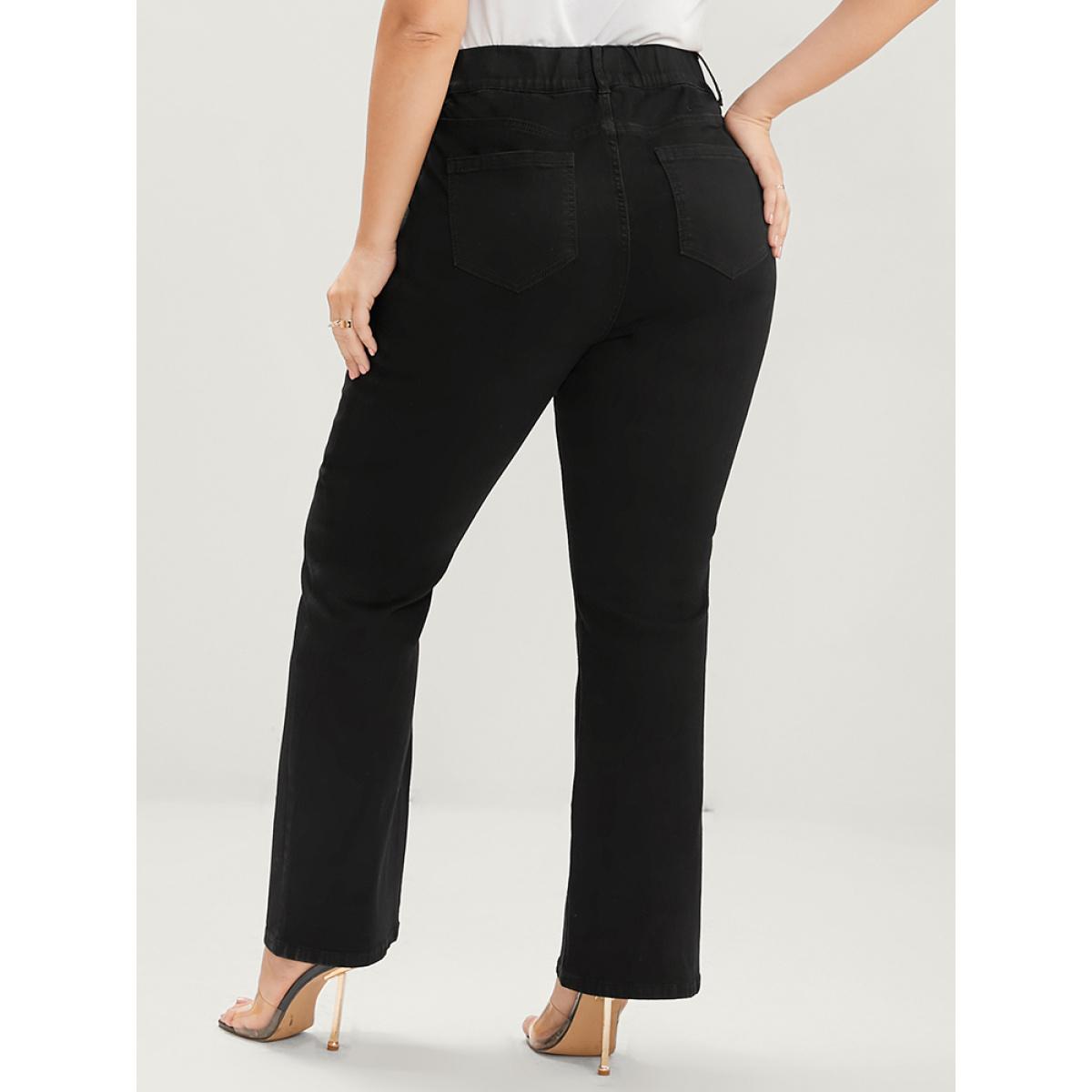 Plus Size Bootcut Slightly Stretchy High Rise Black Wash Pocket Full Jeans Women Black Casual Plain Plain Low stretch Pocket Jeans BloomChic 16/1X Product Image