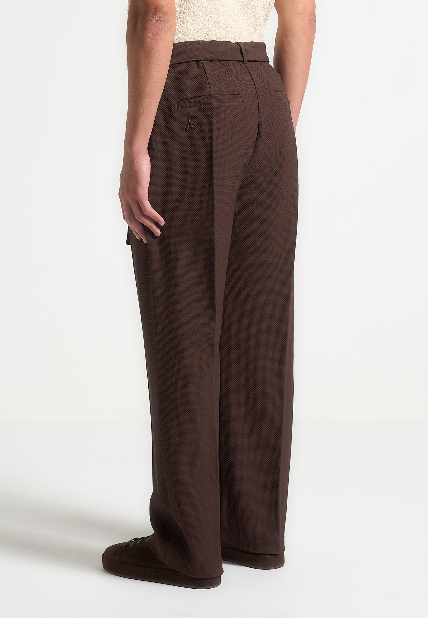 Louis - Relaxed Fit Textured Belted Tailored Trousers - Brown Male Product Image