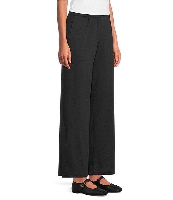 Eileen Fisher Brushed Terry Elastic Waist Straight Side Vent Pants Product Image