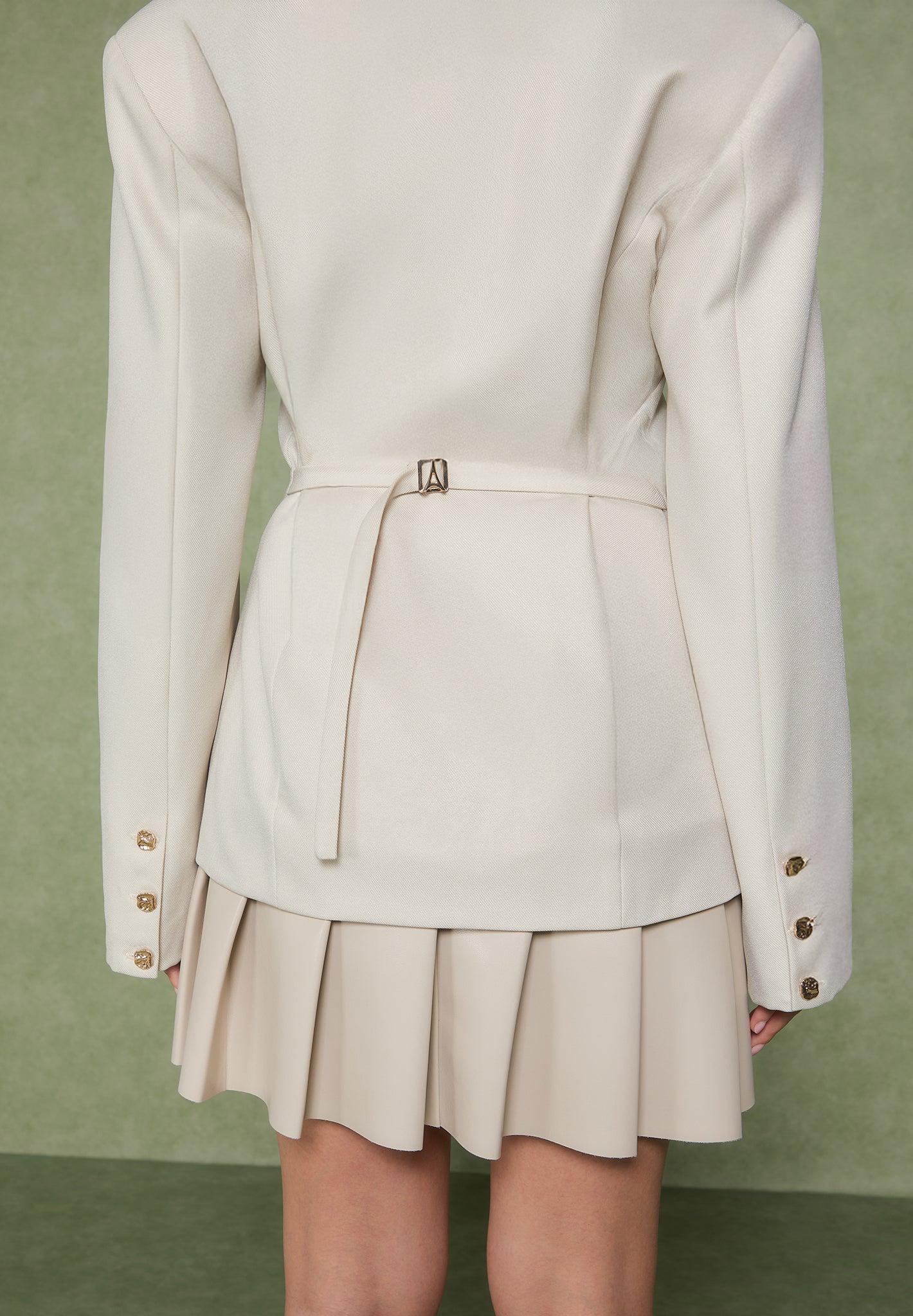 Nicole - Tailored Cinch Blazer Dress with Pleats - Beige Female Product Image