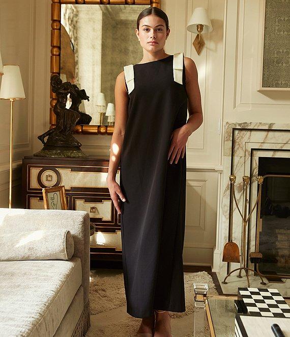 Abbey Glass Michelle High Boat Neck Sleeveless Bow Shoulder Detail Shift Dress Product Image
