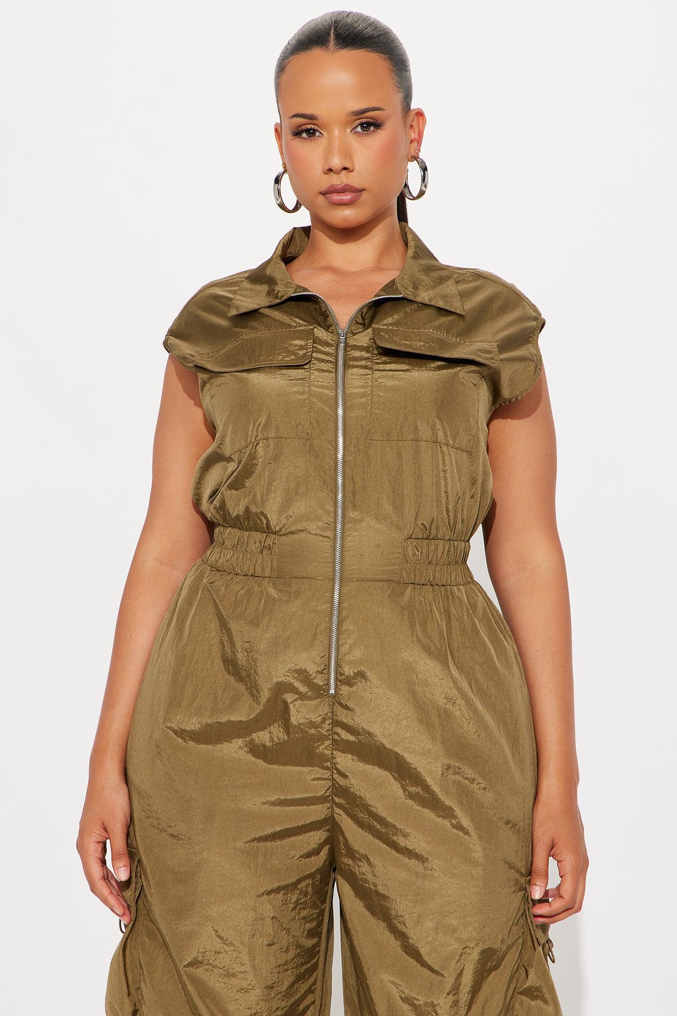 Remi Windbreaker Wide Leg Cargo Jumpsuit - Olive Female Product Image