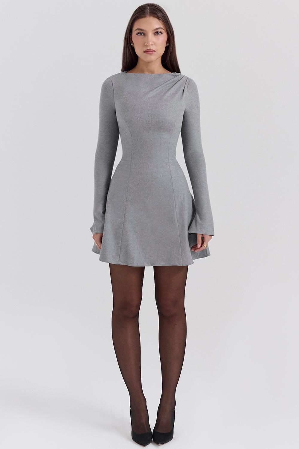 Angelique  grey a-line long sleeve mini  dress - sale Product Image