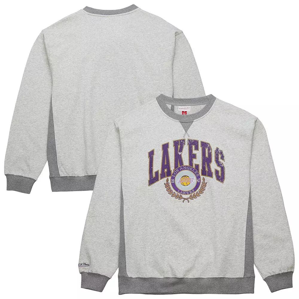 Men's Mitchell & Ness Heather Gray Los Angeles Lakers  Vintage Logo Pullover Sweatshirt, Size: Medium, Grey Product Image
