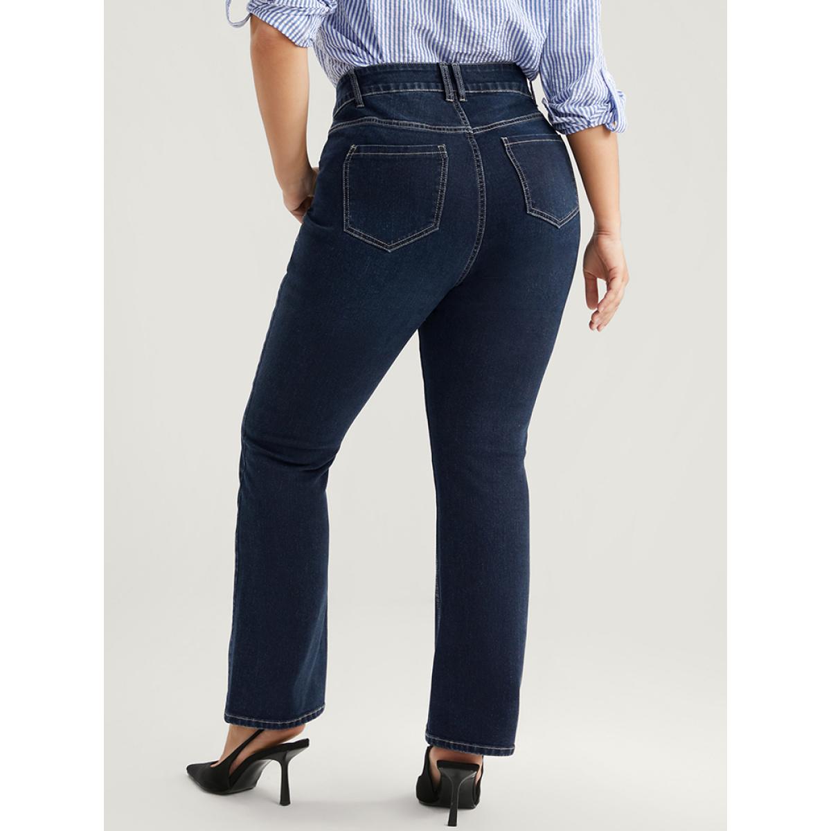 Plus Size Bootcut Very Stretchy High Rise Dark Wash Full Jeans Women DarkBlue Office Plain High stretch Pocket Jeans BloomChic 20/2X Product Image