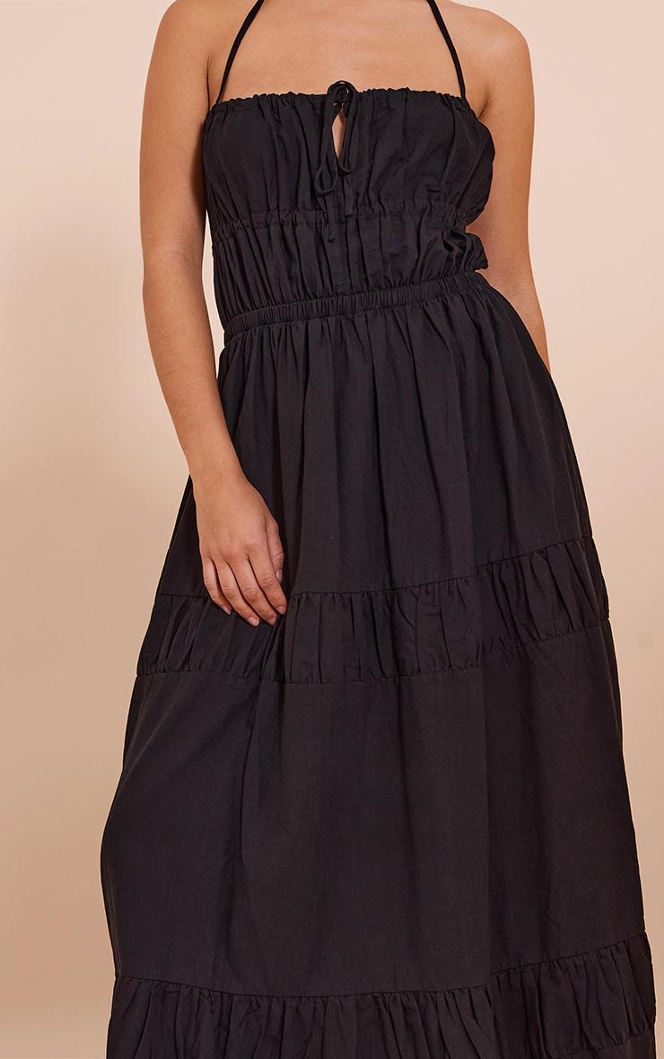Black Ruched Backless Strappy Maxi Dress Product Image