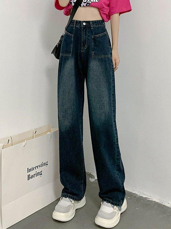 Vintage Wash Pocket Boyfriend Jeans Product Image
