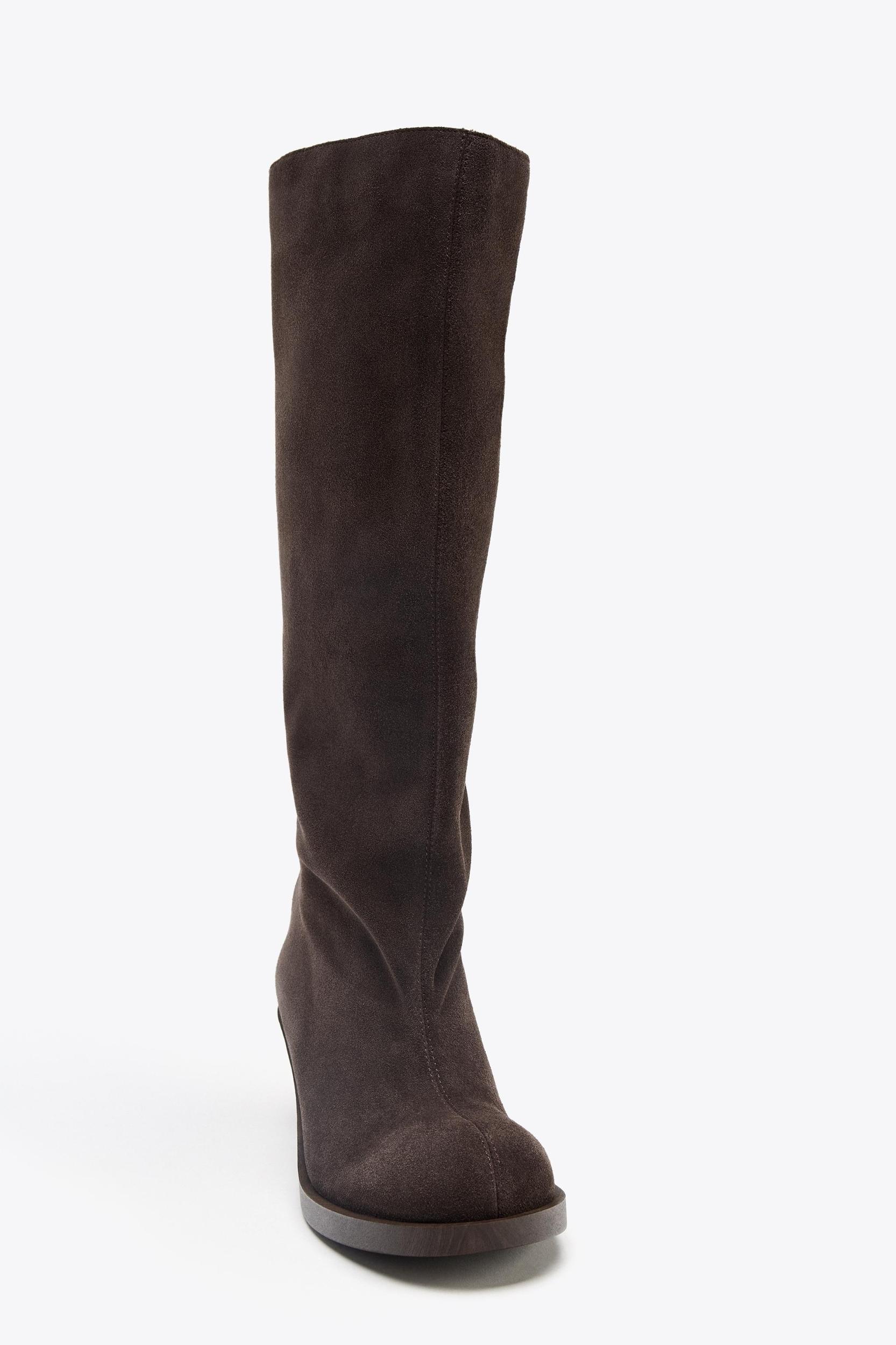 SPLIT LEATHER KITTEN HEEL BOOTS Product Image