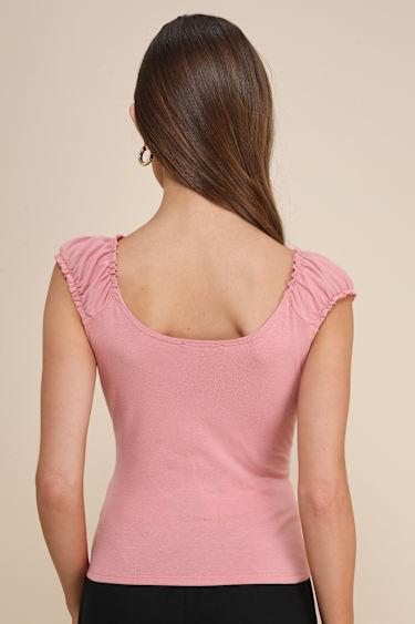 Lovely Attitude Dusty Rose Rosette Ruffled Cap Sleeve Top Product Image