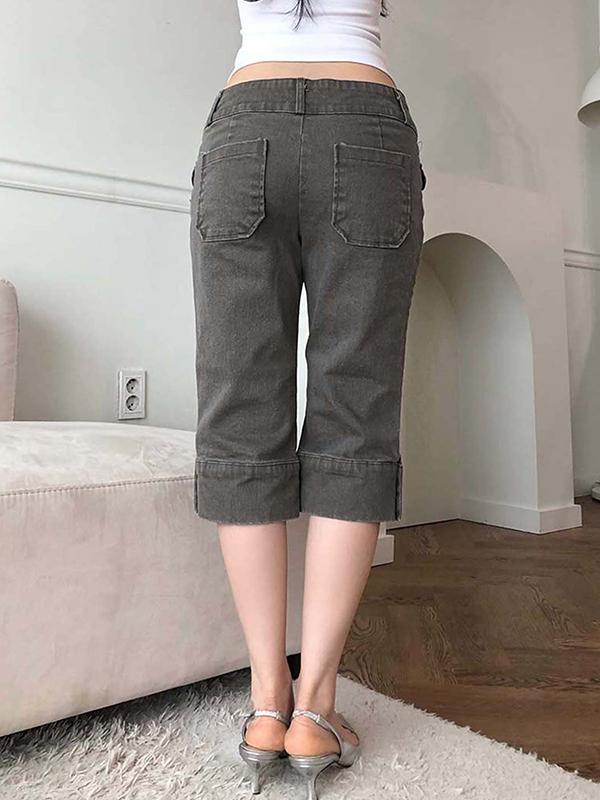 Retro Washed Slim Fit Denim Shorts Product Image