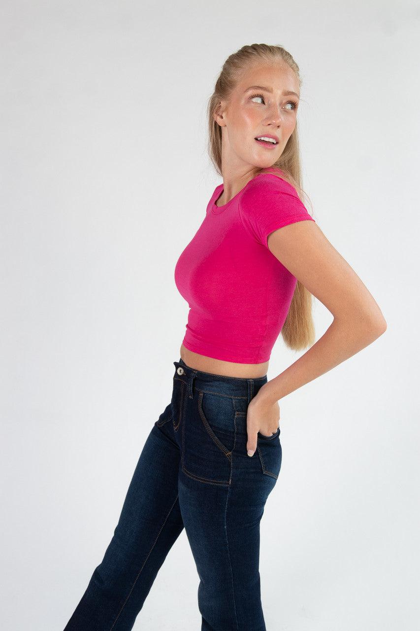Hot Pink Short Sleeve Crop Tee Product Image
