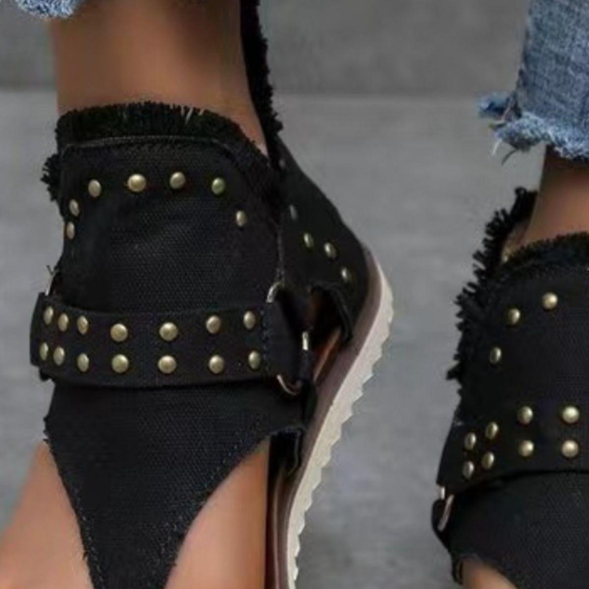 Studded Raw Hem Flat Sandals Product Image