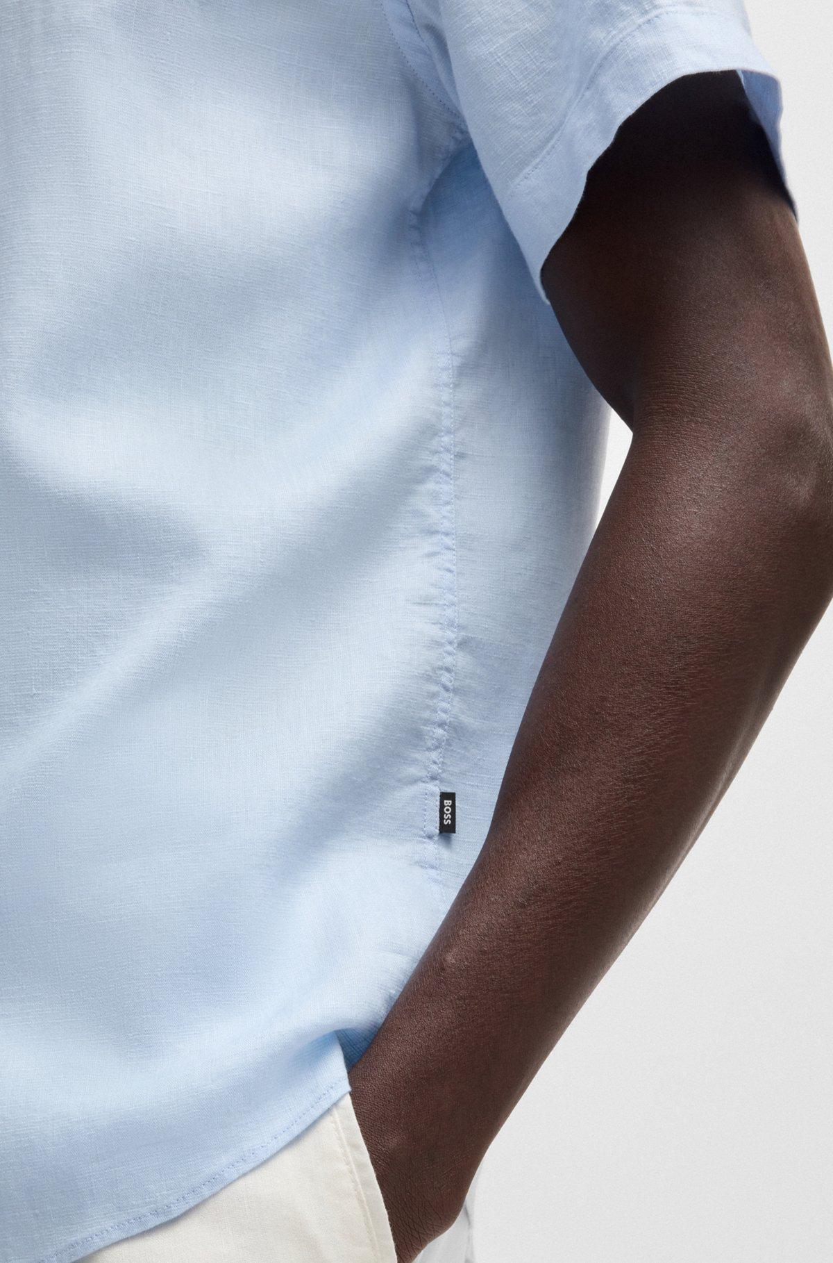 BOSS - Slim-fit shirt in stretch linen - Light Blue Product Image
