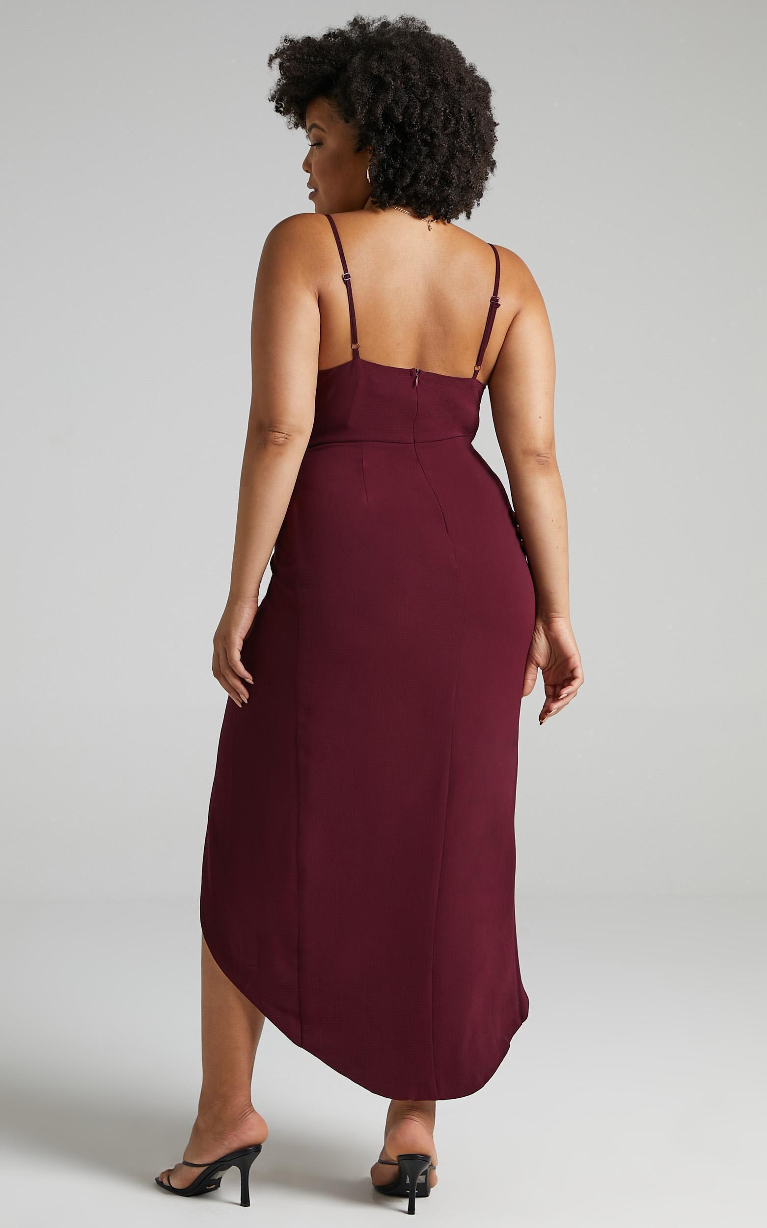 Lucky Day Midi Dress - V Neck Drape Dress in Wine Product Image