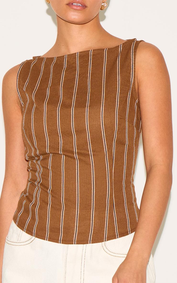 Petite Chocolate Woven Pinstripe Boatneck Top Product Image