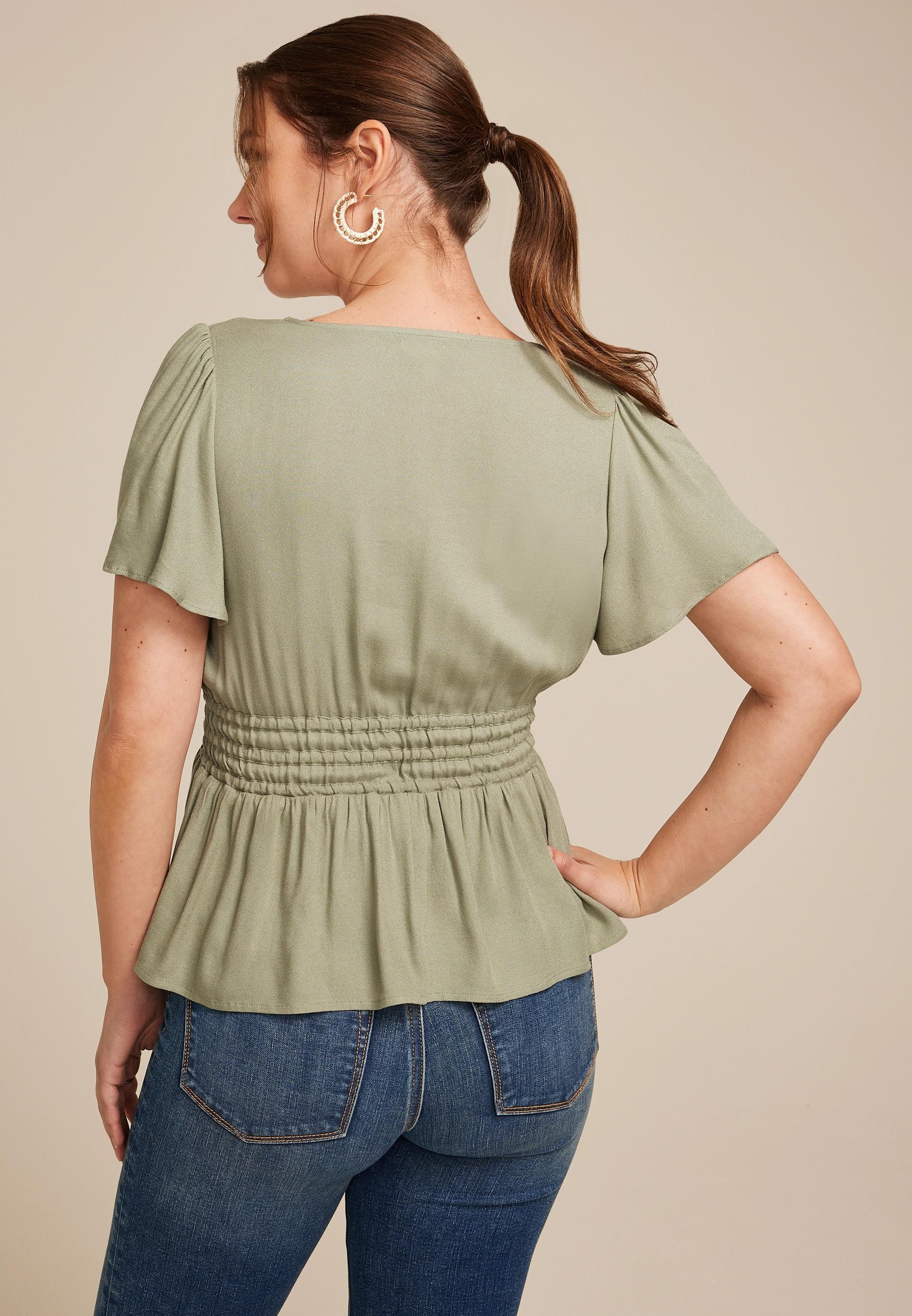 Tie Waist Flutter Sleeve Blouse Product Image