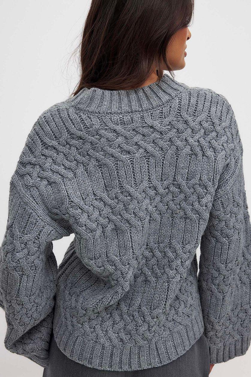 Cable Knitted V-Neck Sweater Product Image