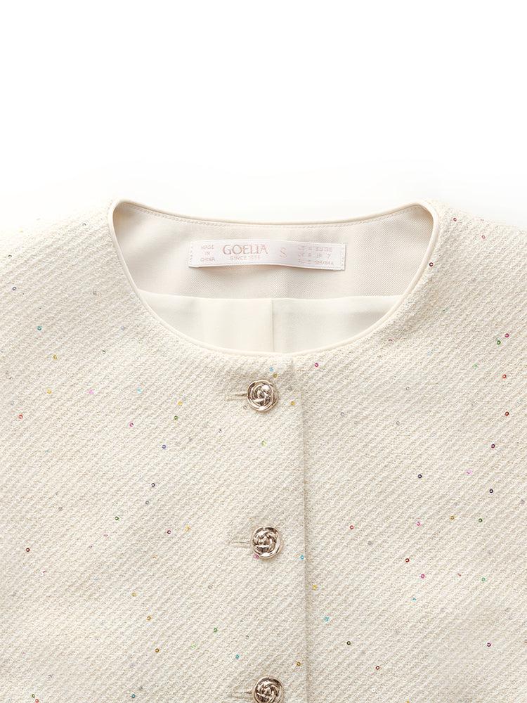 Tweed Sequins Short Sleeve Jacket And Mesh Skirt Two-Piece Set Product Image