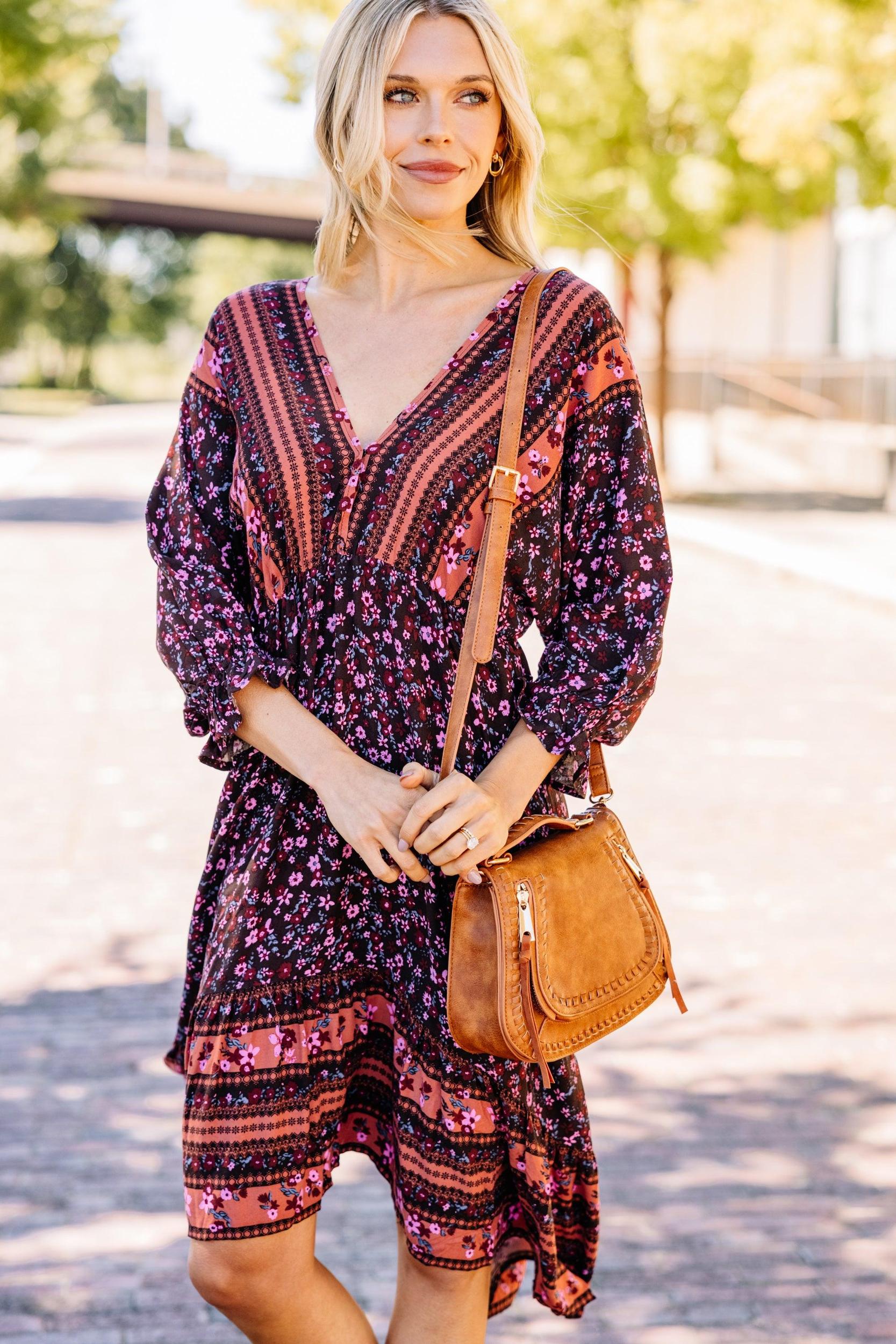 Trust The Process Cocoa Brown Mixed Print Midi Dress Female Product Image