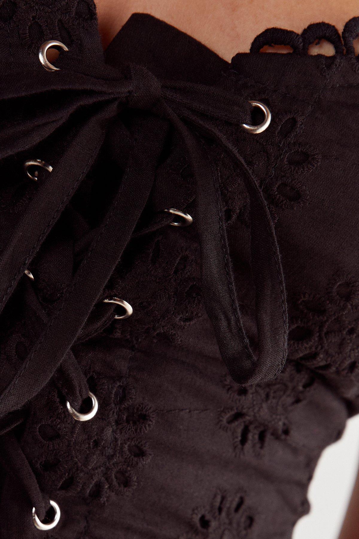 Broderie Lace Up Tiered Mini Skirt Product Image