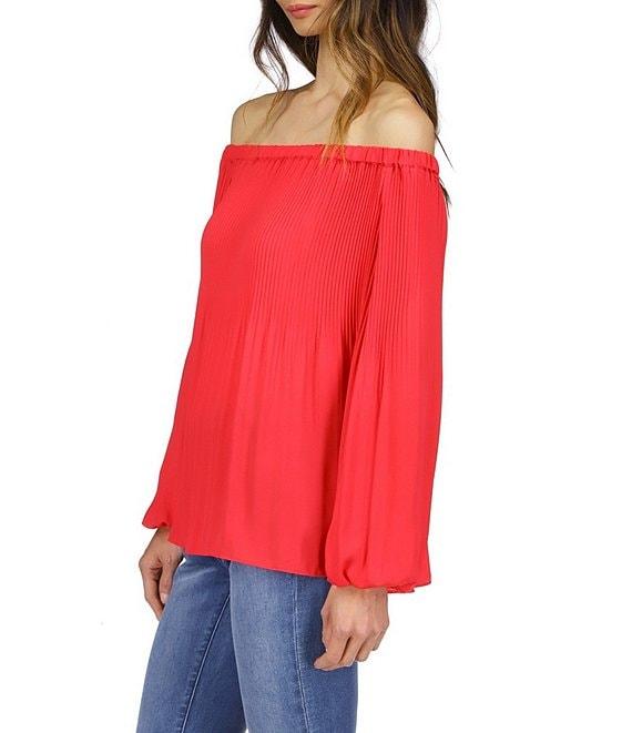 MICHAEL Michael Kors Crepe Pleated Off-the-Shoulder Blouse Product Image