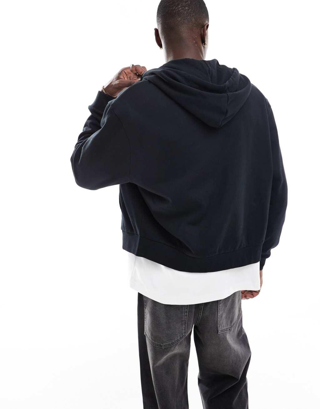 ASOS DESIGN essential boxy oversized zip up hoodie in black Product Image
