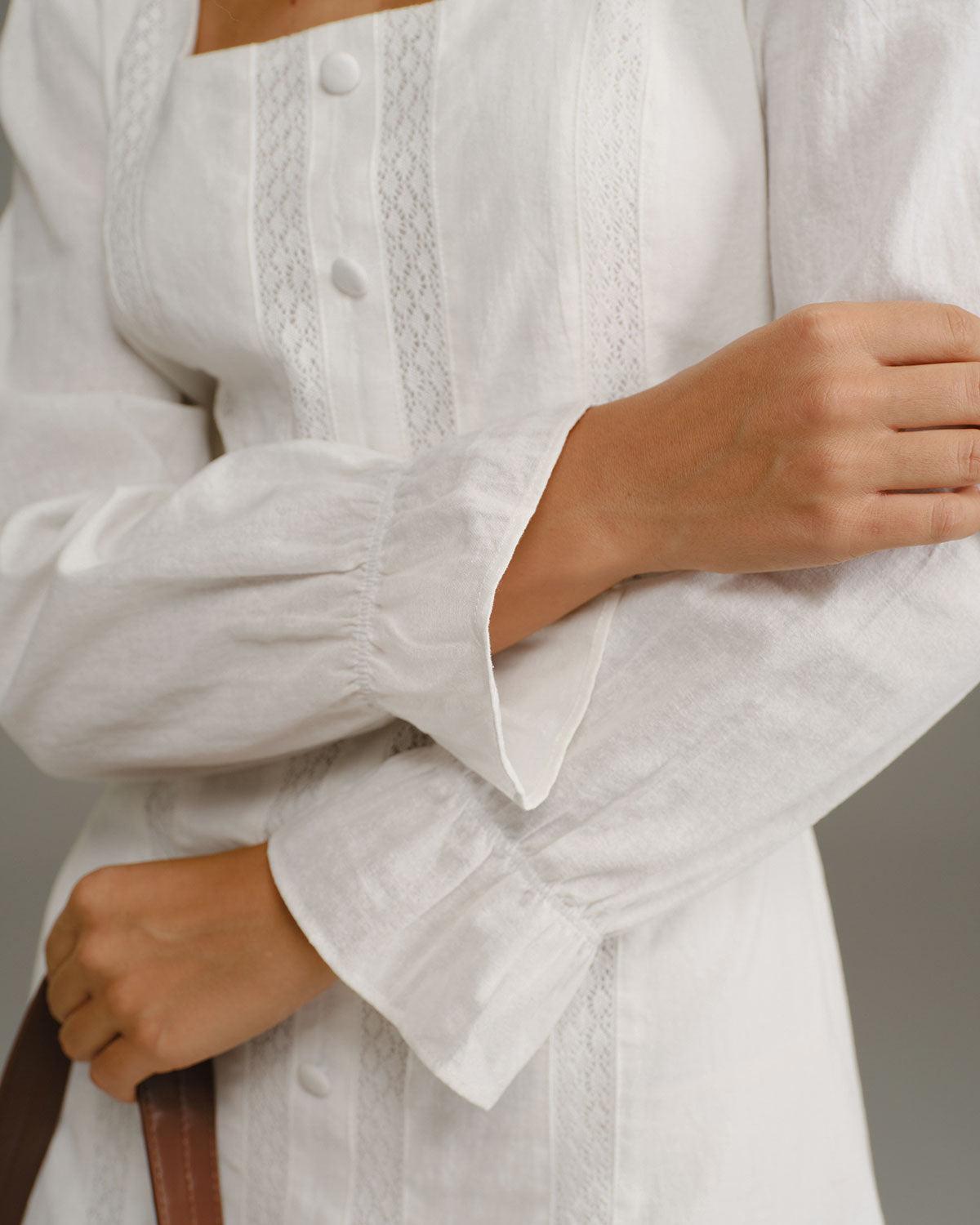 White Square Neck A-Line Mini Dress Product Image