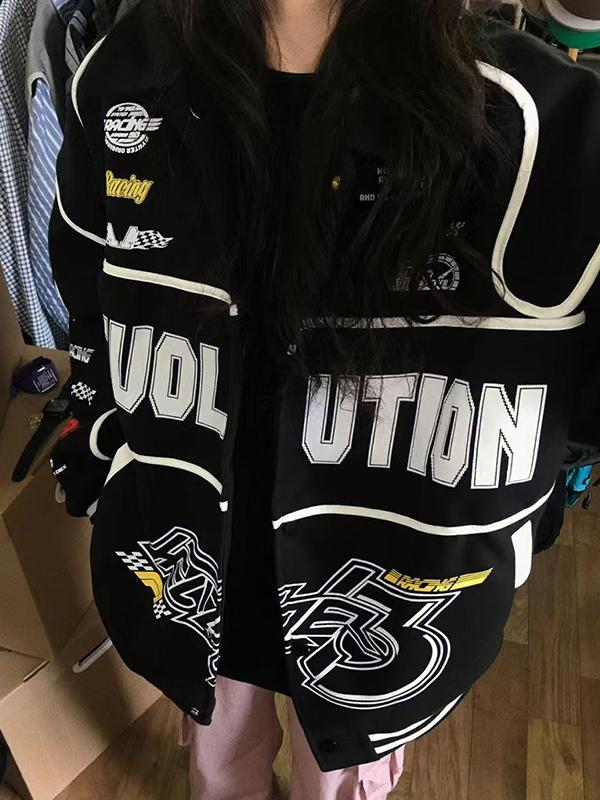 Street Print Splice Varsity Jacket Product Image