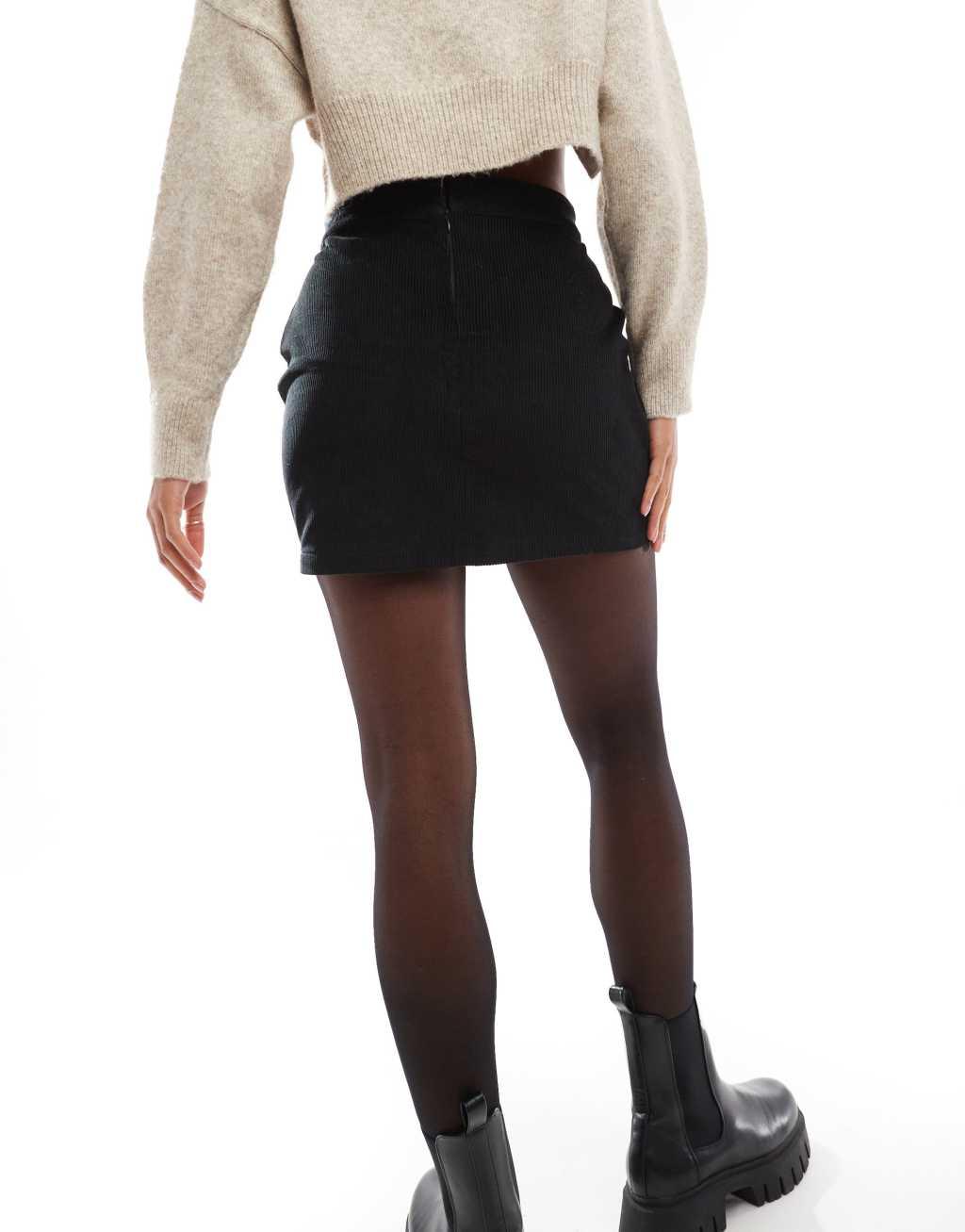 Threadbare velvet cord mini skirt in black Product Image