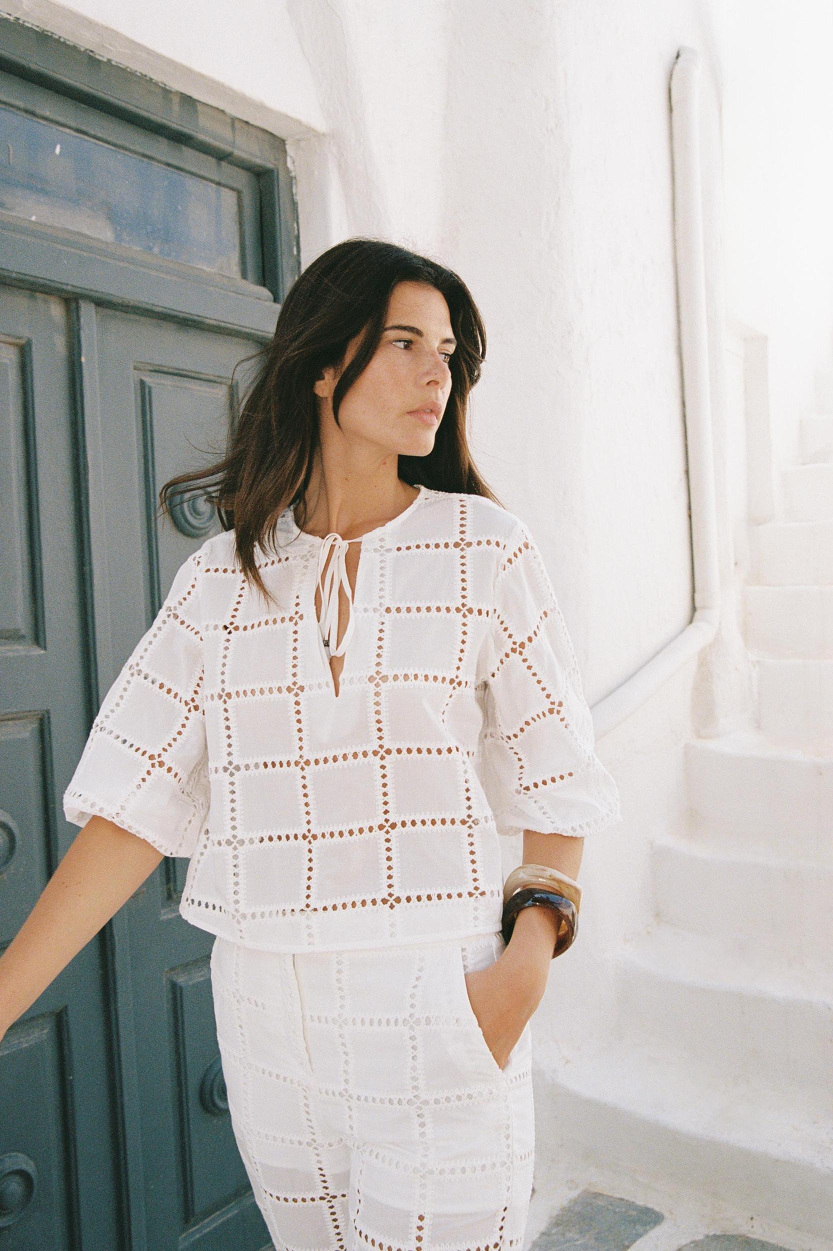 EMBROIDERED EYELET SHORT BLOUSE Product Image