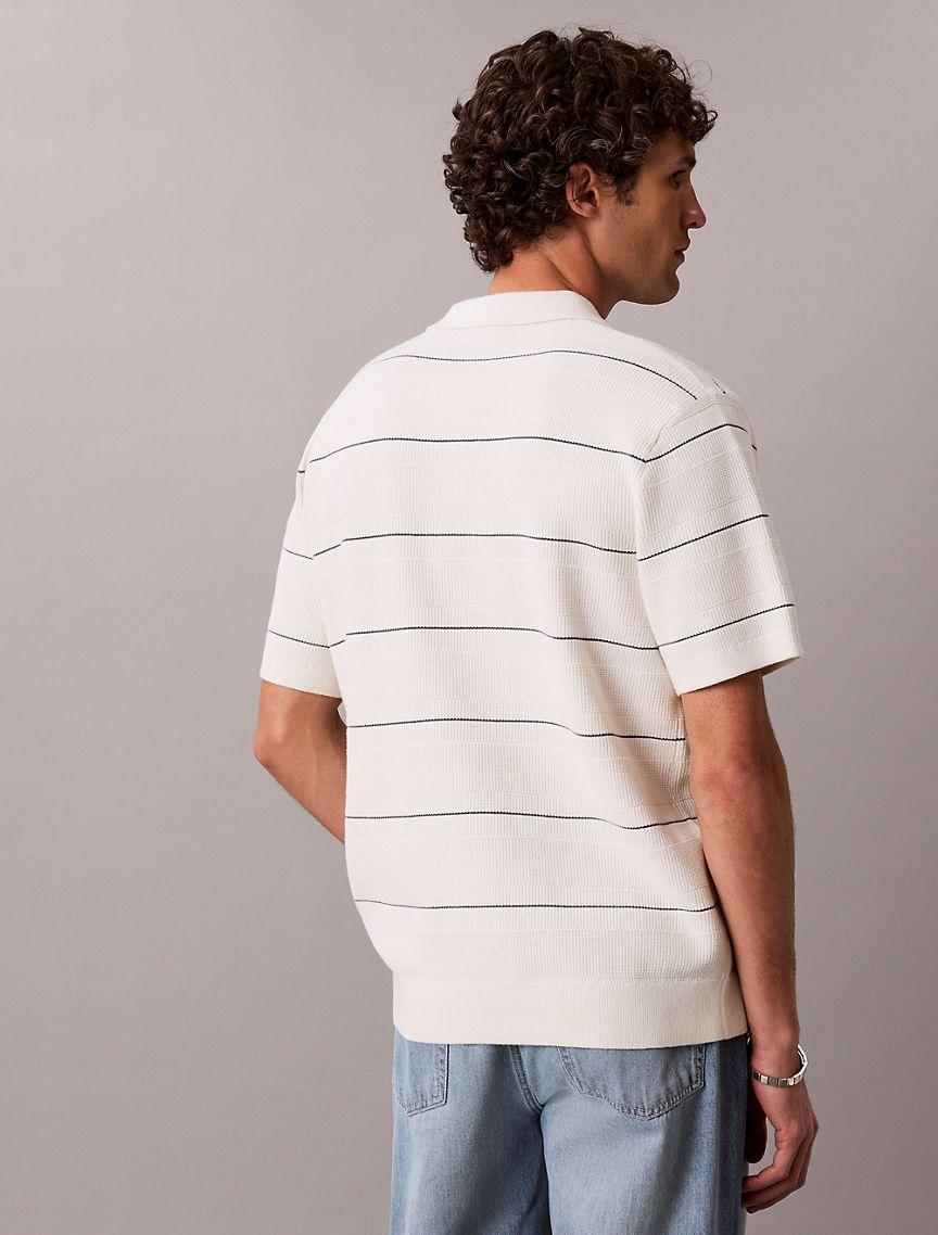 Cotton Stripe Sweater Polo Shirt Product Image