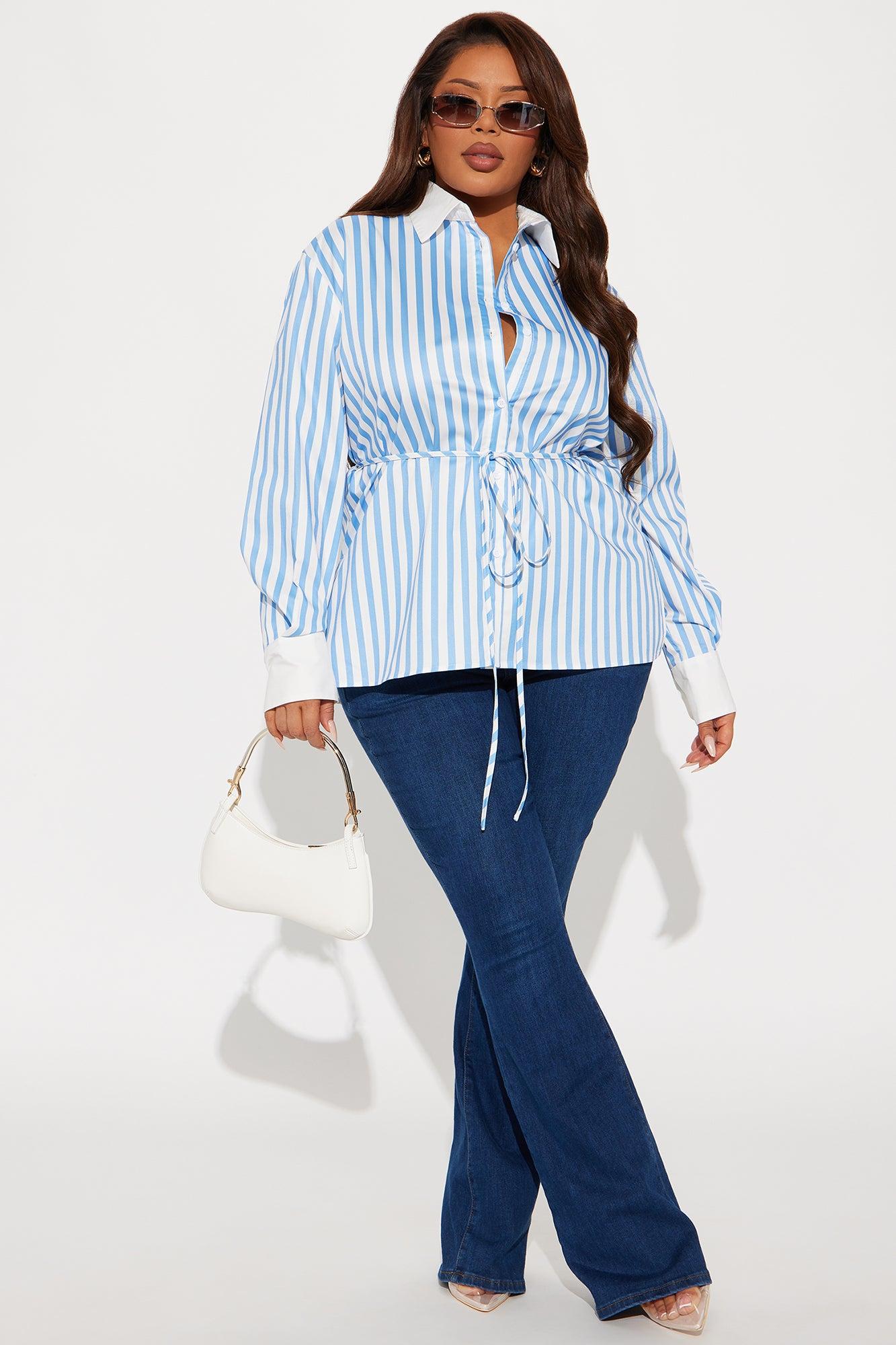 Aylene Striped Poplin Shirt - White/Blue Product Image