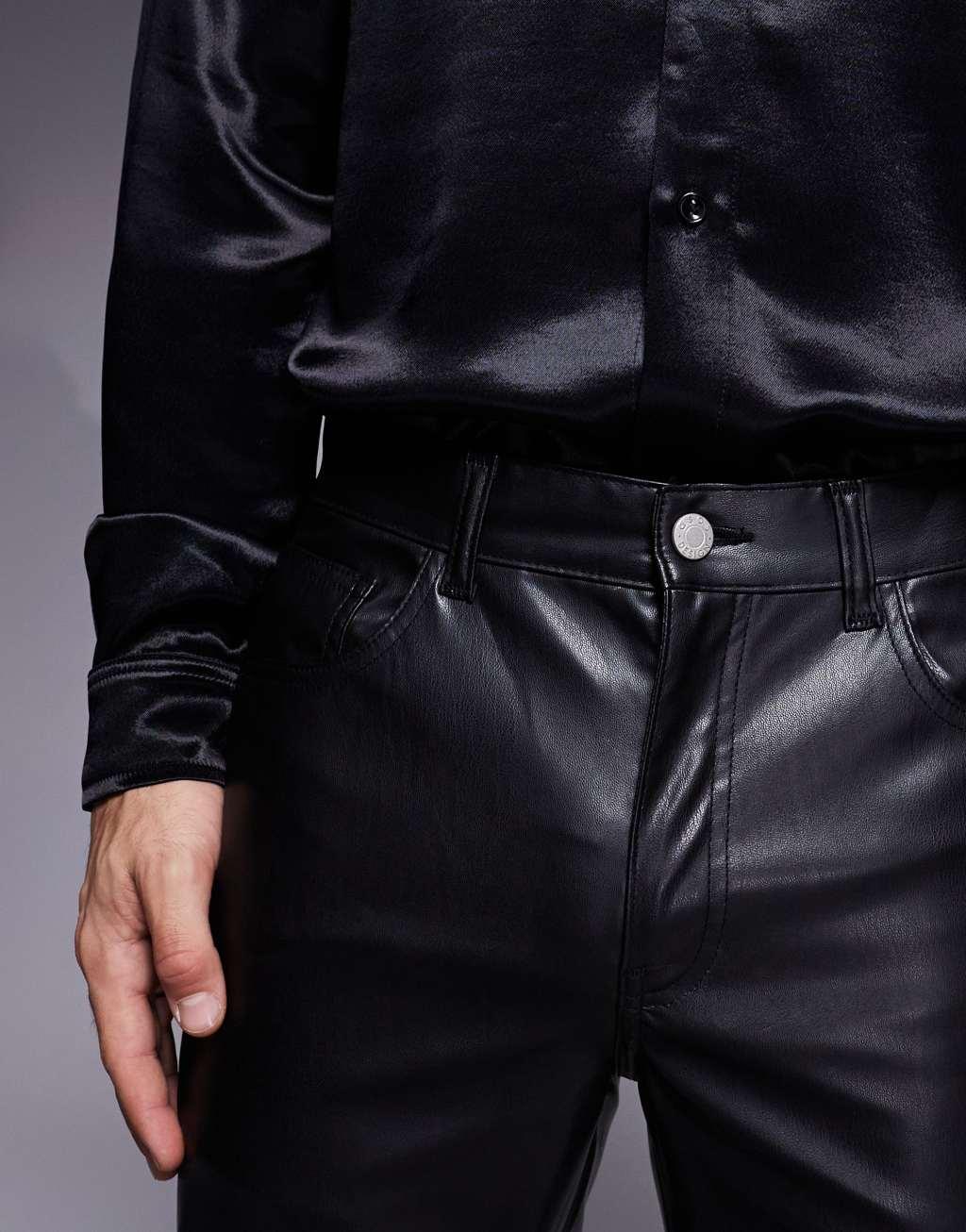 ASOS DESIGN flared faux leather pants in black Product Image