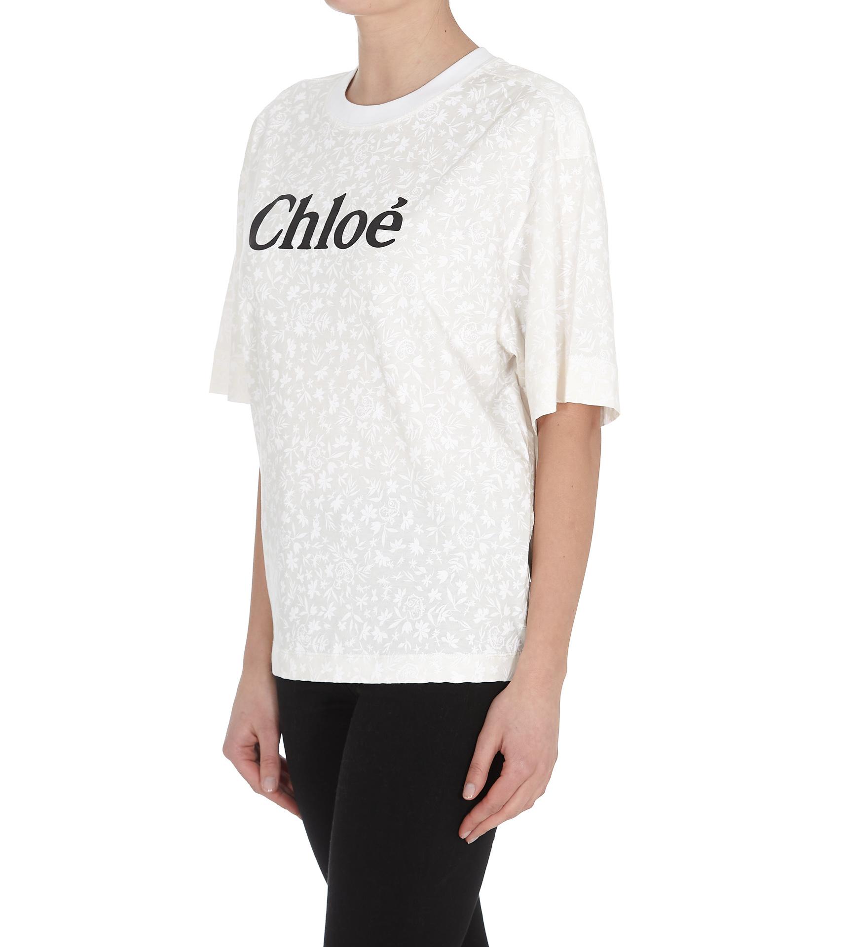 CHLOÉ White Crewneck T-shirt With Logo Print On The Front In Cotton Woman Product Image