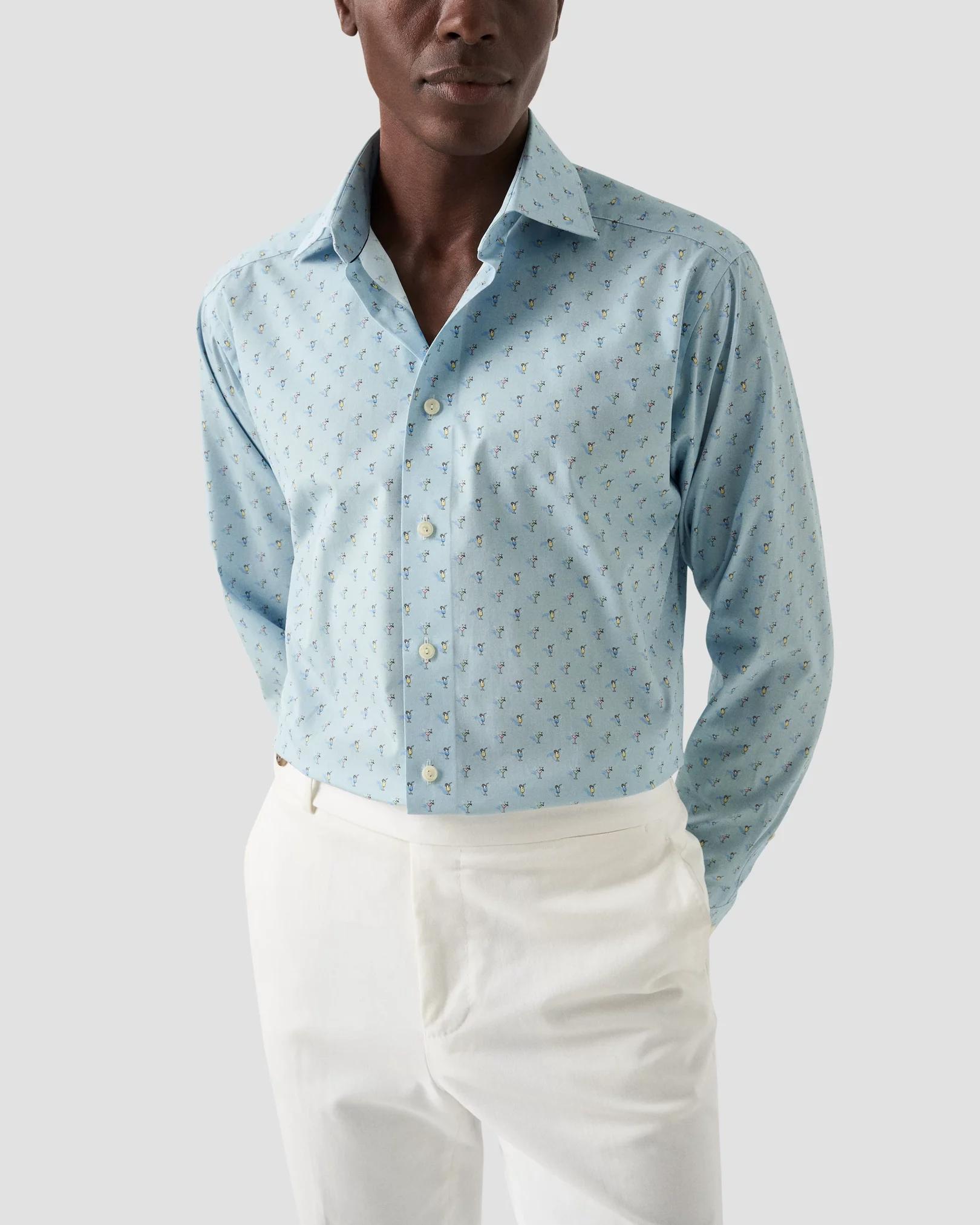 Eton Slim Fit Blue Dress Shirt with Cocktail Print Product Image