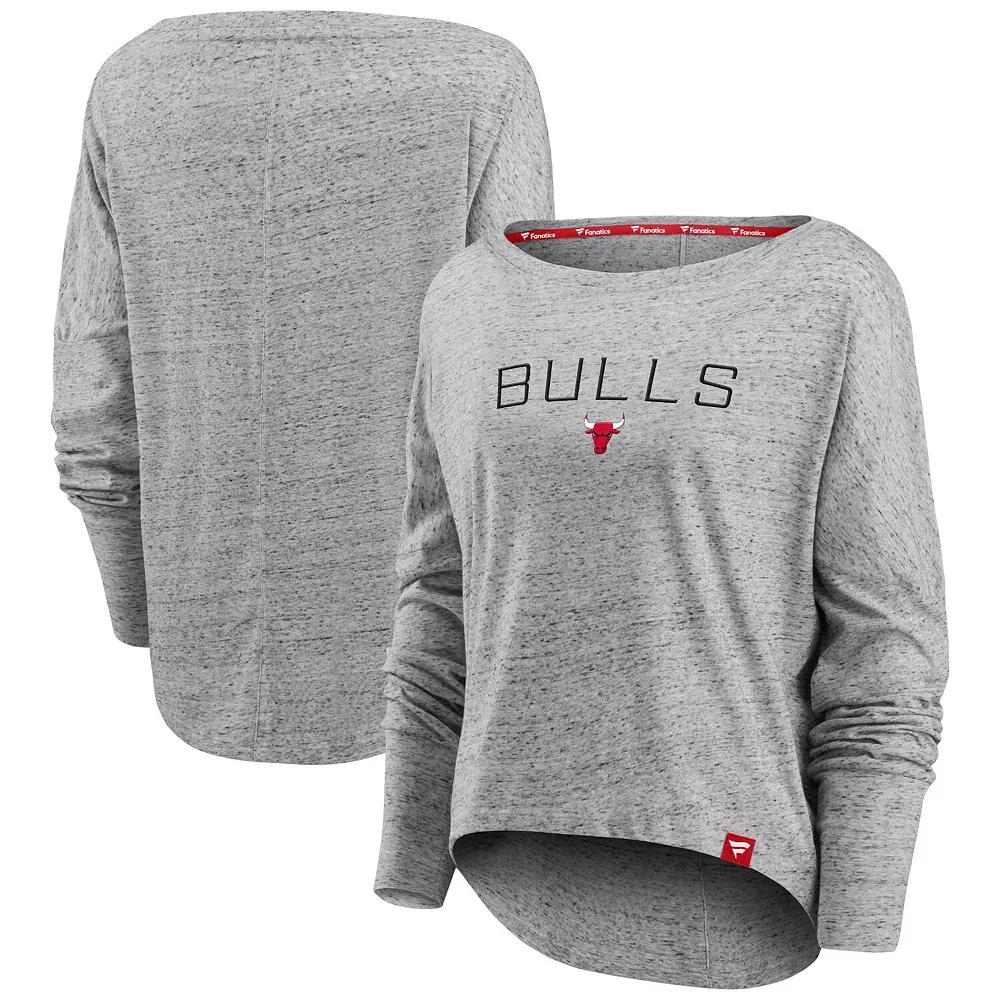 Women's Fanatics Branded Heathered Gray Philadelphia 76ers Nostalgia Off-The-Shoulder Long Sleeve T-Shirt,  Product Image