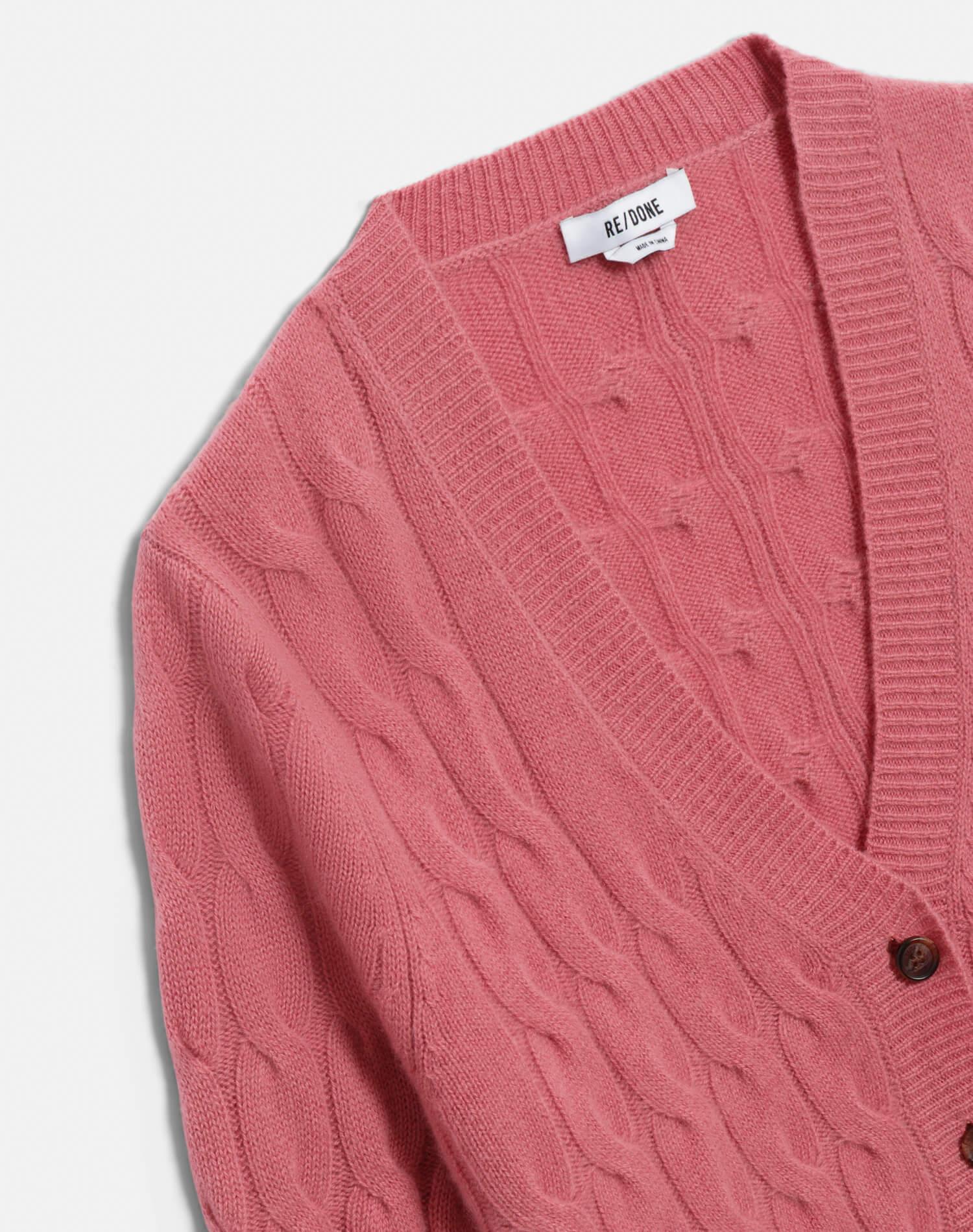 Cable V Neck Cardi - Old Rose Female Product Image