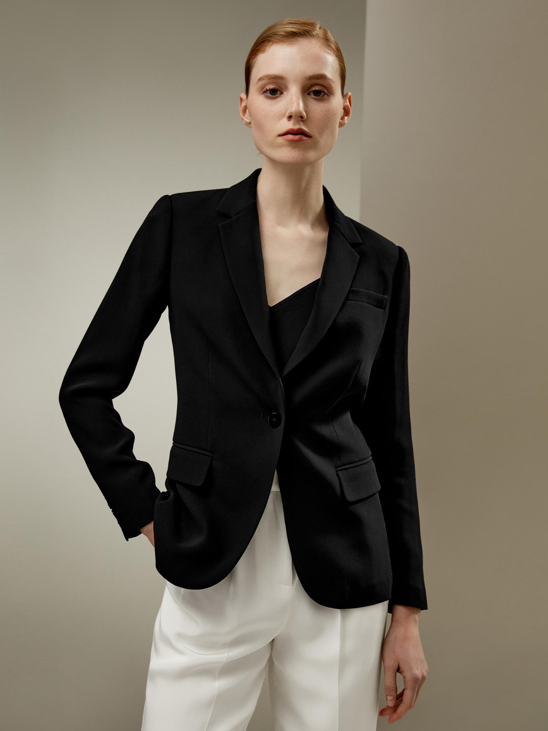 LILYSILK Black Silk Blazer - for Women - Black Mulberry Silk - Wardrobe Must-Have Tailored Silk Tops 14 Product Image