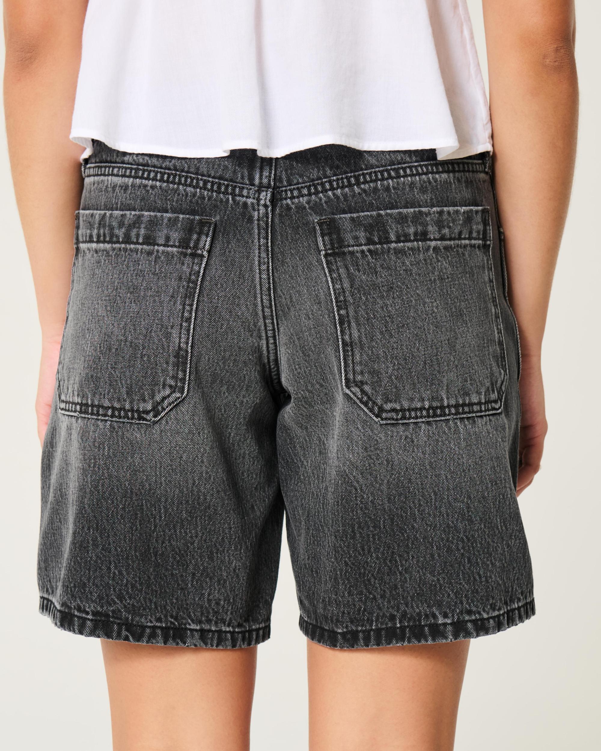 Curvy Low-Rise Washed Black Baggy Jort Product Image