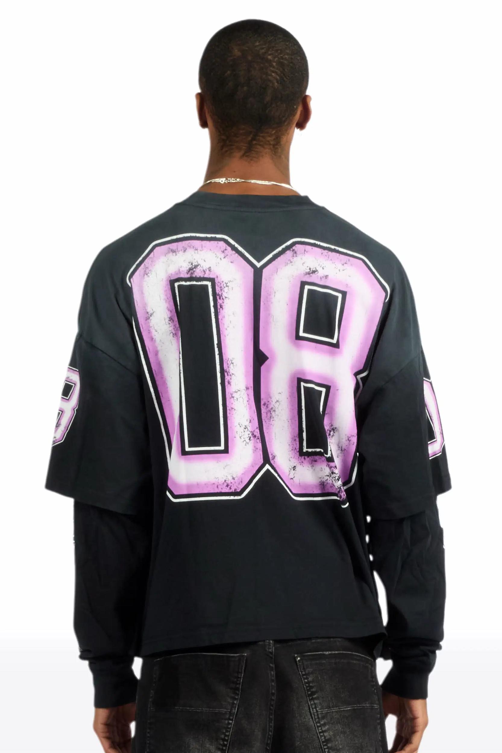 Fields Black/Purple Double Layer Long Sleeve Graphic T-Shirt Male Product Image