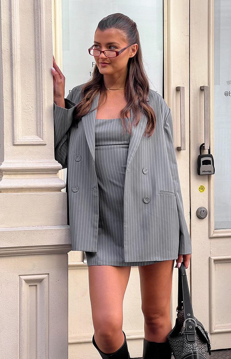 Amelia Grey Striped Mini Dress Product Image