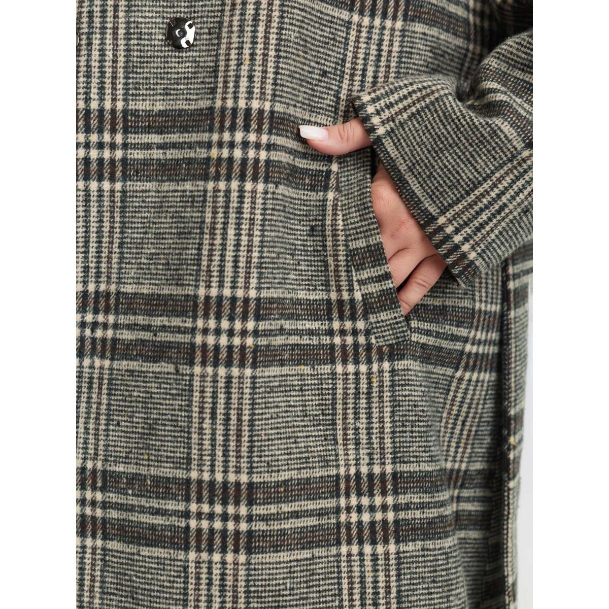 Plus Size Plaid Belted Waist-Defining Coat Women Yellowishbrown Retro Ladies Elegant Winter Coats BloomChic 22-24/3X Product Image