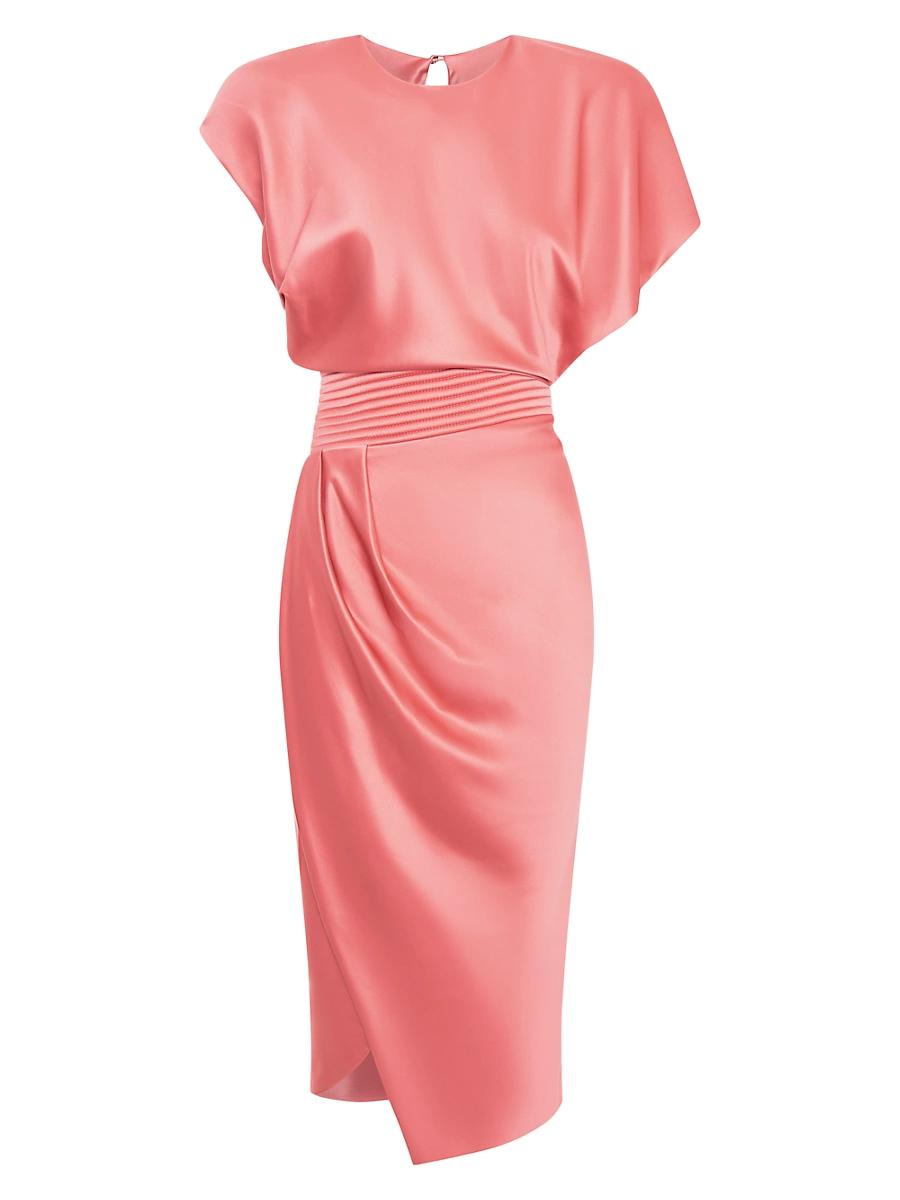 Womens Bond Satin Pleated Asymmetric Midi-Dress Product Image