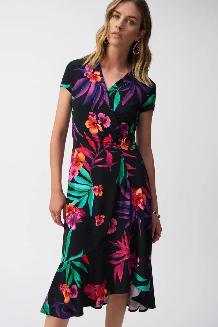 Silky Knit Tropical Print Wrap Dress Product Image