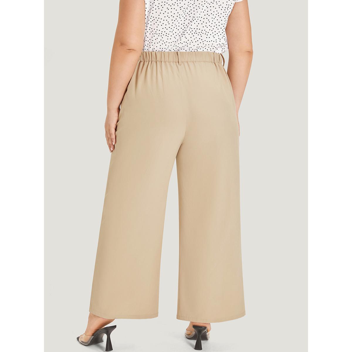 Plus Size Two Tone Pocket Patchwork High Rise Pants Women Ivory Elegant Straight Leg High Rise Dailywear Pants BloomChic 26/4X Product Image